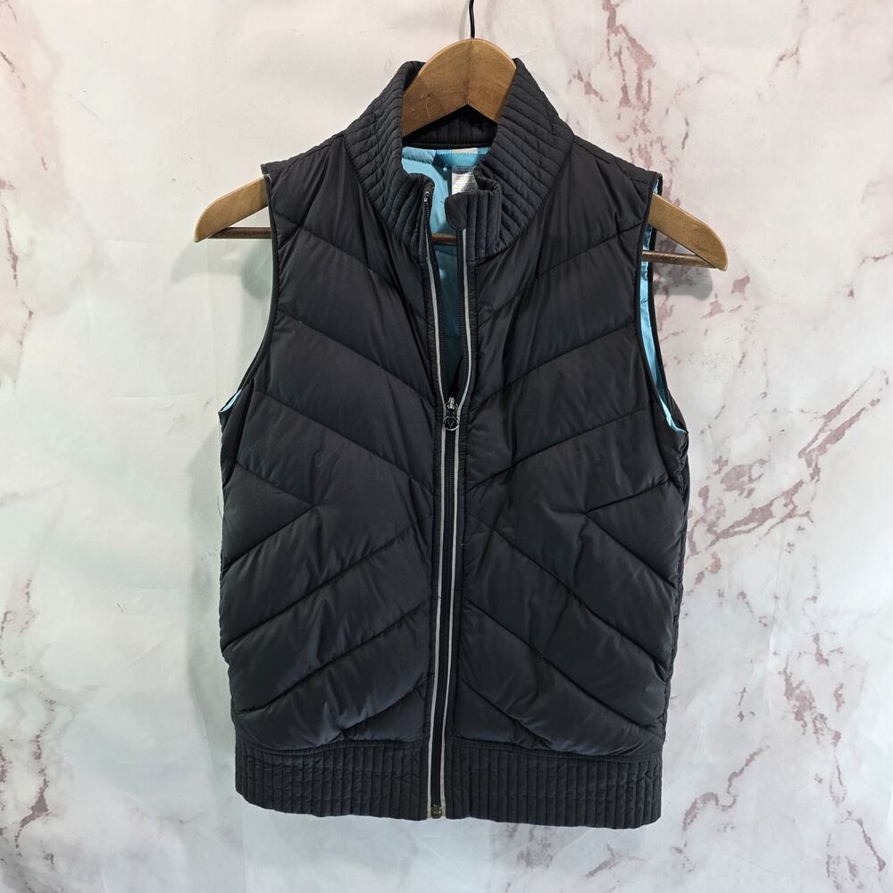 Lululemon Down Vest Girls Large 12 Black Blue Youth Ivivva Zip Goose